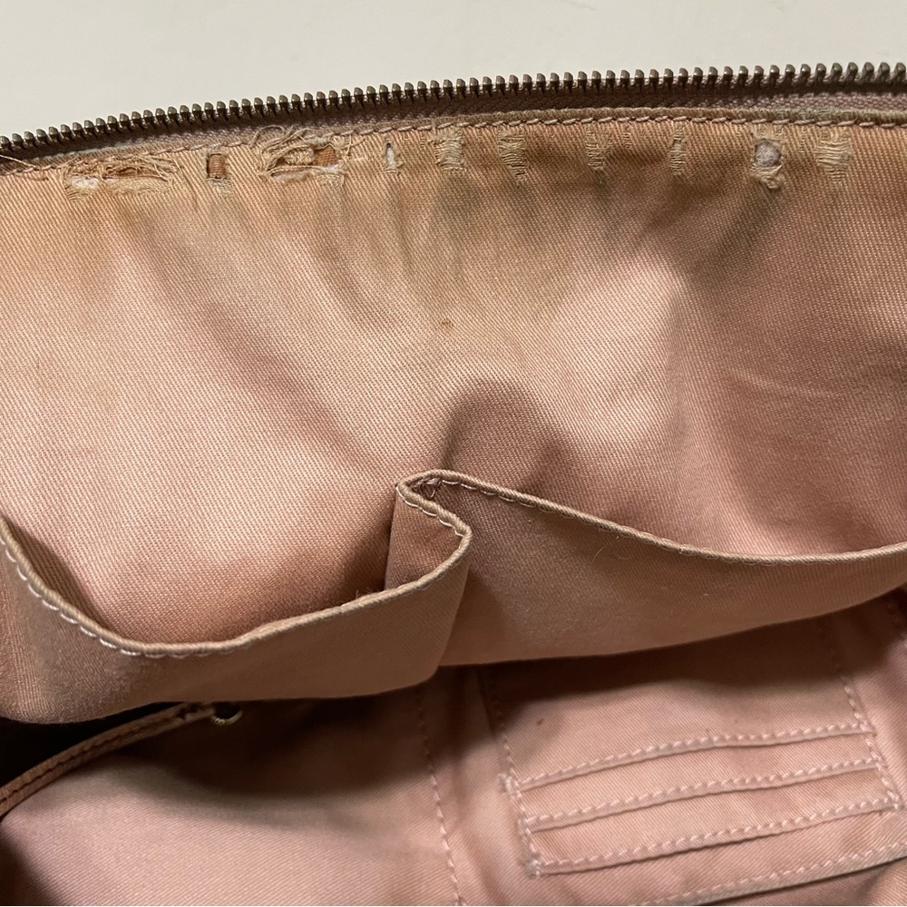 Fossil Sydney Shopper Tote Shoulder Bag Cowhide Leather Metallic Gold Zip Close - Picture 12 of 16